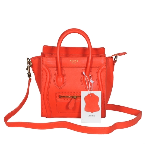 red smooth leather celine nano luggage  